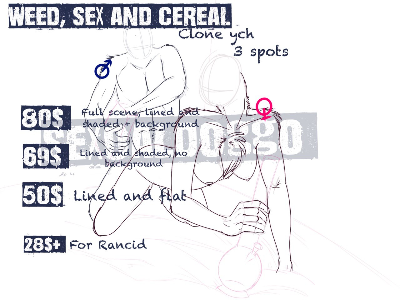 [YCH SALE] Weed, sex and cereal